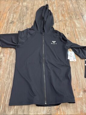Roxy Black Hooded Full-Zip Swim Jacket